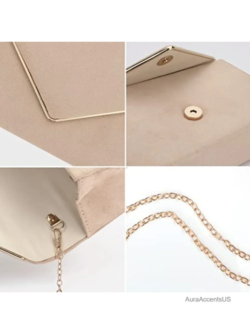 Faux Suede Clutch Purse with Detachable Chain Evening Shoulder Bag Women
